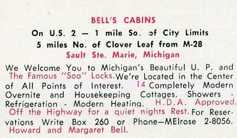 Bells Cabins - Vintage Postcard